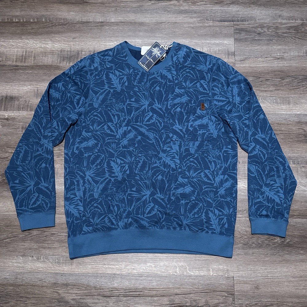 Tommy Bahama Ben And Terry Twilight Palms Sweatshirt Blue Toucan Men's Size XL